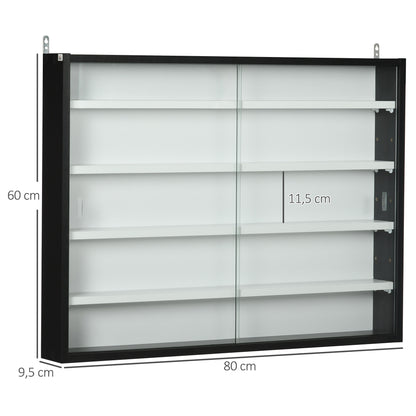 Showcase Wall Display Cabinet with Adjustable Shelves and 2 Sliding Glass Doors for Perfume Decorative Figures Collections 31.5x3.7x23.6 inches White and Black