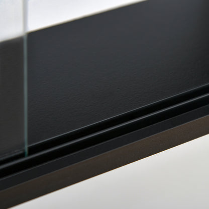 Showcase Wall Display Cabinet with Adjustable Shelves and 2 Sliding Glass Doors for Perfume Decorative Figures Collections 31.5x3.7x23.6 inches White and Black