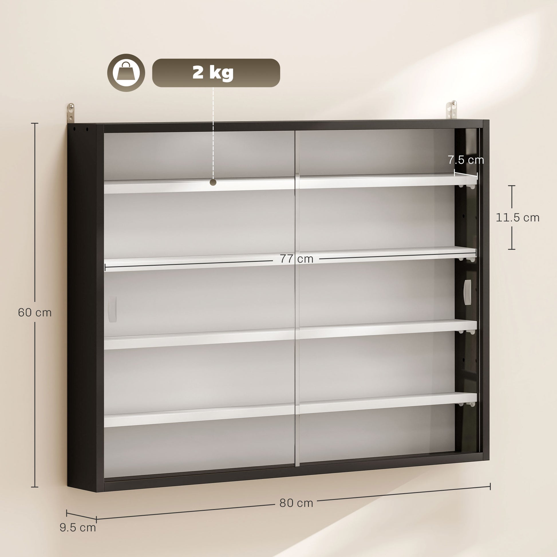 Showcase Wall Display Cabinet with Adjustable Shelves and 2 Sliding Glass Doors for Perfume Decorative Figures Collections 31.5x3.7x23.6 inches White and Black