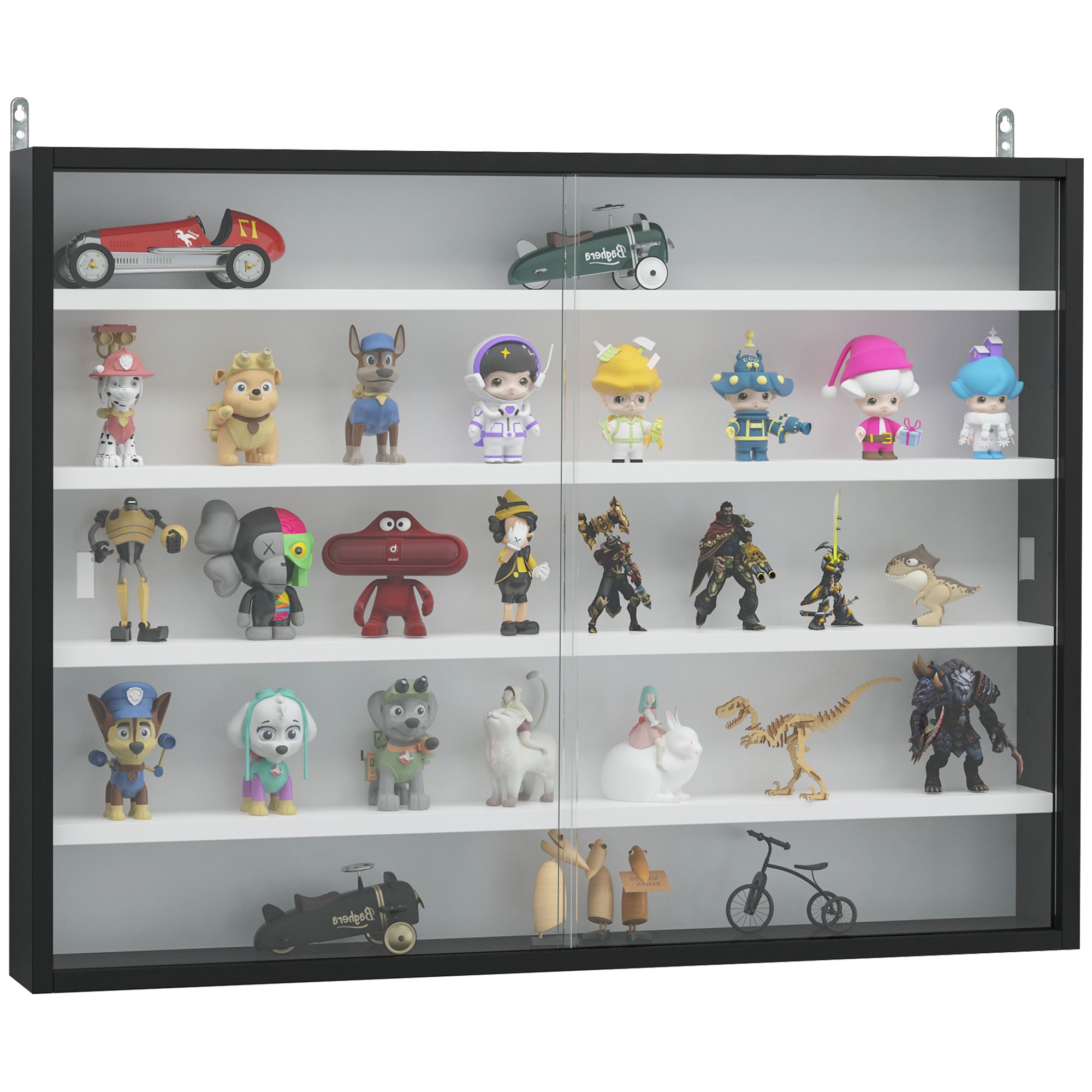 Showcase Wall Display Cabinet with Adjustable Shelves and 2 Sliding Glass Doors for Perfume Decorative Figures Collections 31.5x3.7x23.6 inches White and Black