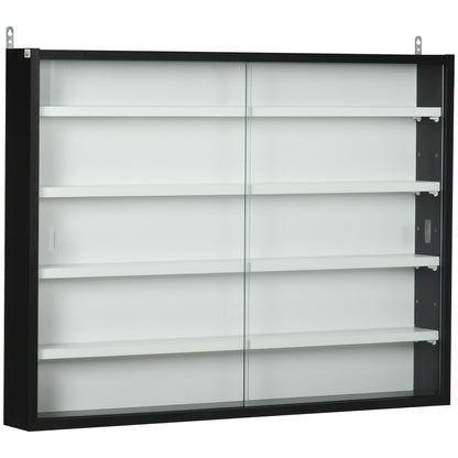 Showcase Wall Display Cabinet with Adjustable Shelves and 2 Sliding Glass Doors for Perfume Decorative Figures Collections 31.5x3.7x23.6 inches White and Black