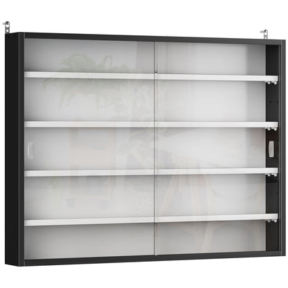 Showcase Wall Display Cabinet with Adjustable Shelves and 2 Sliding Glass Doors for Perfume Decorative Figures Collections 31.5x3.7x23.6 inches White and Black