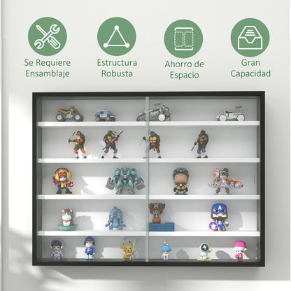 Showcase Wall Display Cabinet with Adjustable Shelves and 2 Sliding Glass Doors for Perfume Decorative Figures Collections 31.5x3.7x23.6 inches White and Black