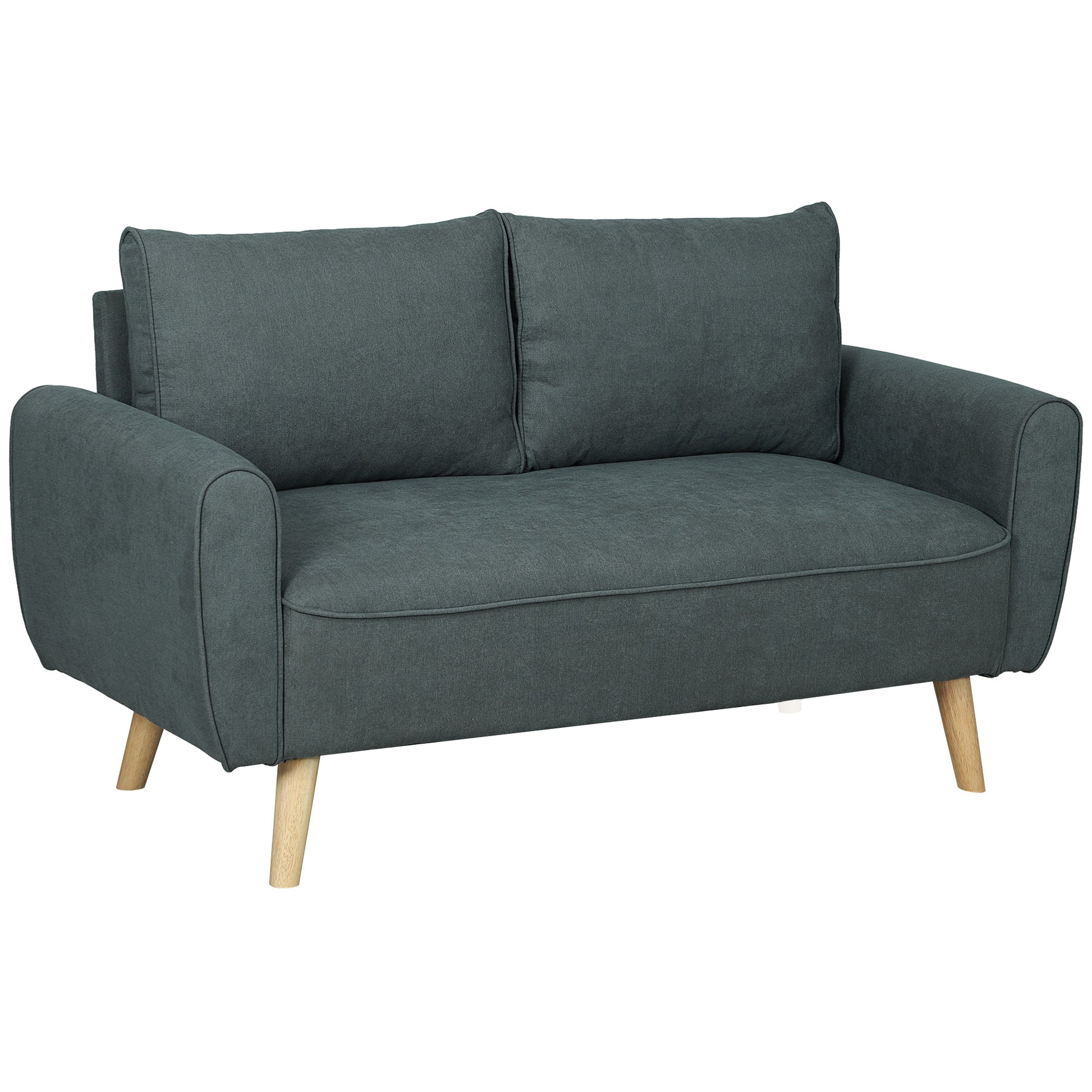 Modern 2-Seater Fabric Sofa with Thick Padding, Removable Cushions, 2-Seater Settee with Wooden Legs for Living Room, Lounge, Home and Office, 145x75x78 cm, Grey