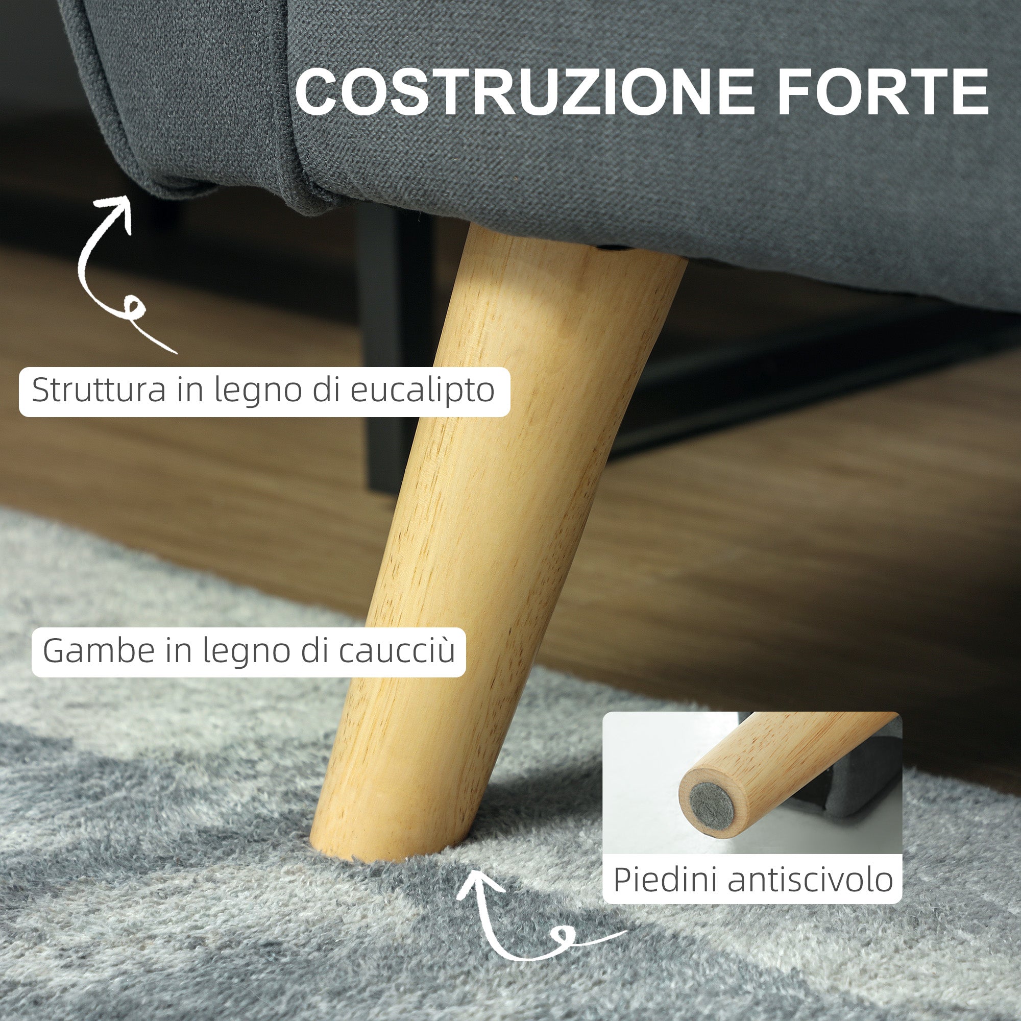 Modern 2-Seater Fabric Sofa with Thick Padding, Removable Cushions, 2-Seater Settee with Wooden Legs for Living Room, Lounge, Home and Office, 145x75x78 cm, Grey