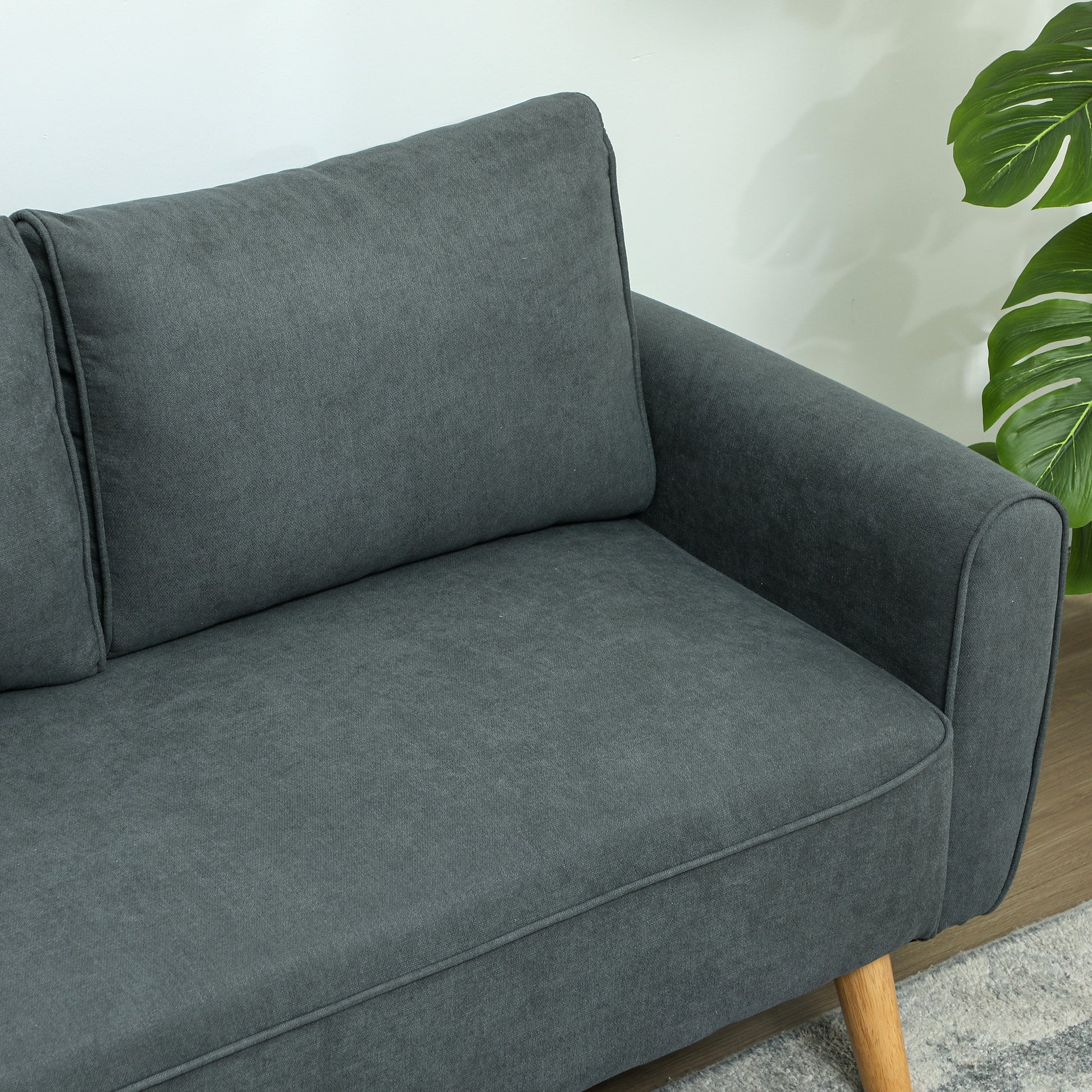 Modern 2-Seater Fabric Sofa with Thick Padding, Removable Cushions, 2-Seater Settee with Wooden Legs for Living Room, Lounge, Home and Office, 145x75x78 cm, Grey