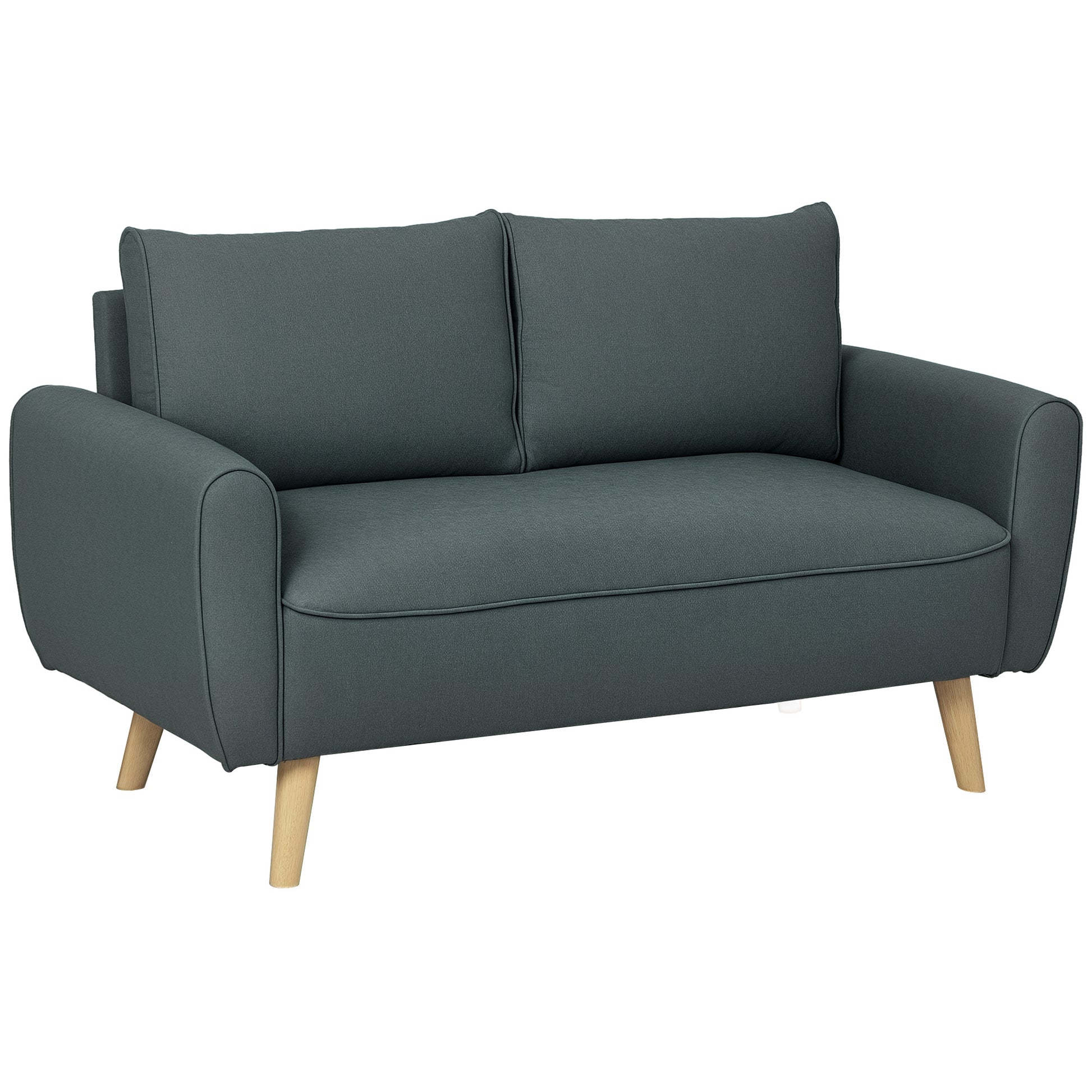 Modern 2-Seater Fabric Sofa with Thick Padding, Removable Cushions, 2-Seater Settee with Wooden Legs for Living Room, Lounge, Home and Office, 145x75x78 cm, Grey