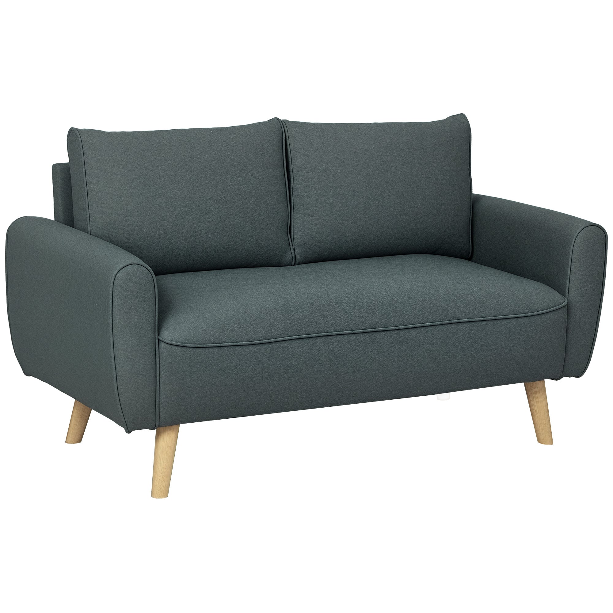Modern 2-Seater Fabric Sofa with Thick Padding, Removable Cushions, 2-Seater Settee with Wooden Legs for Living Room, Lounge, Home and Office, 145x75x78 cm, Grey
