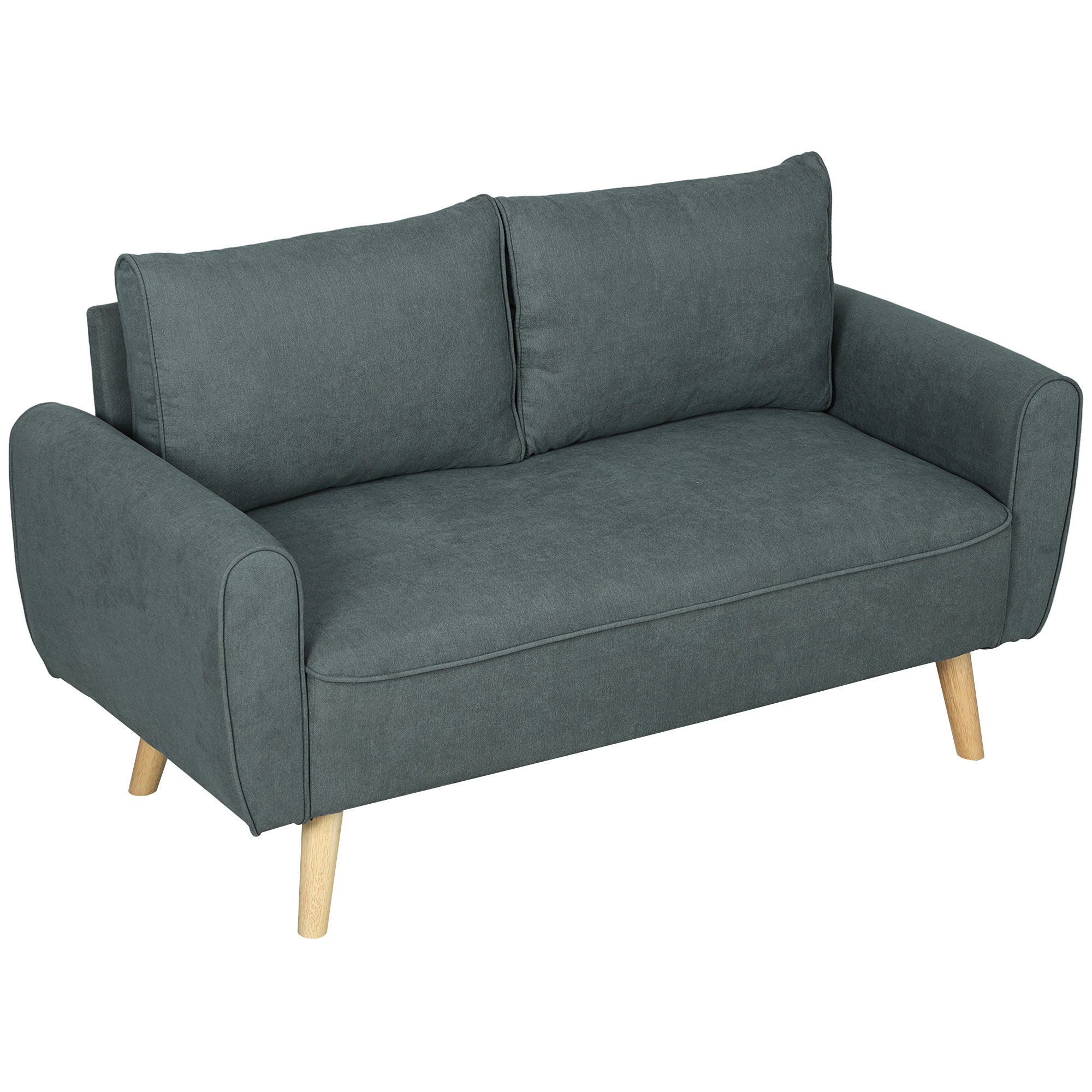 Modern 2-Seater Fabric Sofa with Thick Padding, Removable Cushions, 2-Seater Settee with Wooden Legs for Living Room, Lounge, Home and Office, 145x75x78 cm, Grey