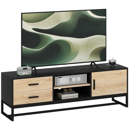 TV Cabinet TV Board with Cabinet, Drawers, 2 Open Compartments 140 cm Long TV Stand with Cable Management for TVs up to 60 Inches for Living Room Black 140x35x45cm