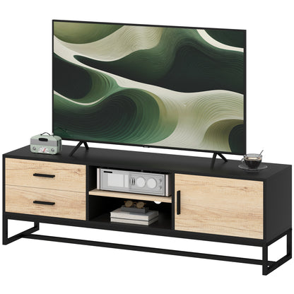 TV Cabinet TV Board with Cabinet, Drawers, 2 Open Compartments 140 cm Long TV Stand with Cable Management for TVs up to 60 Inches for Living Room Black 140x35x45cm