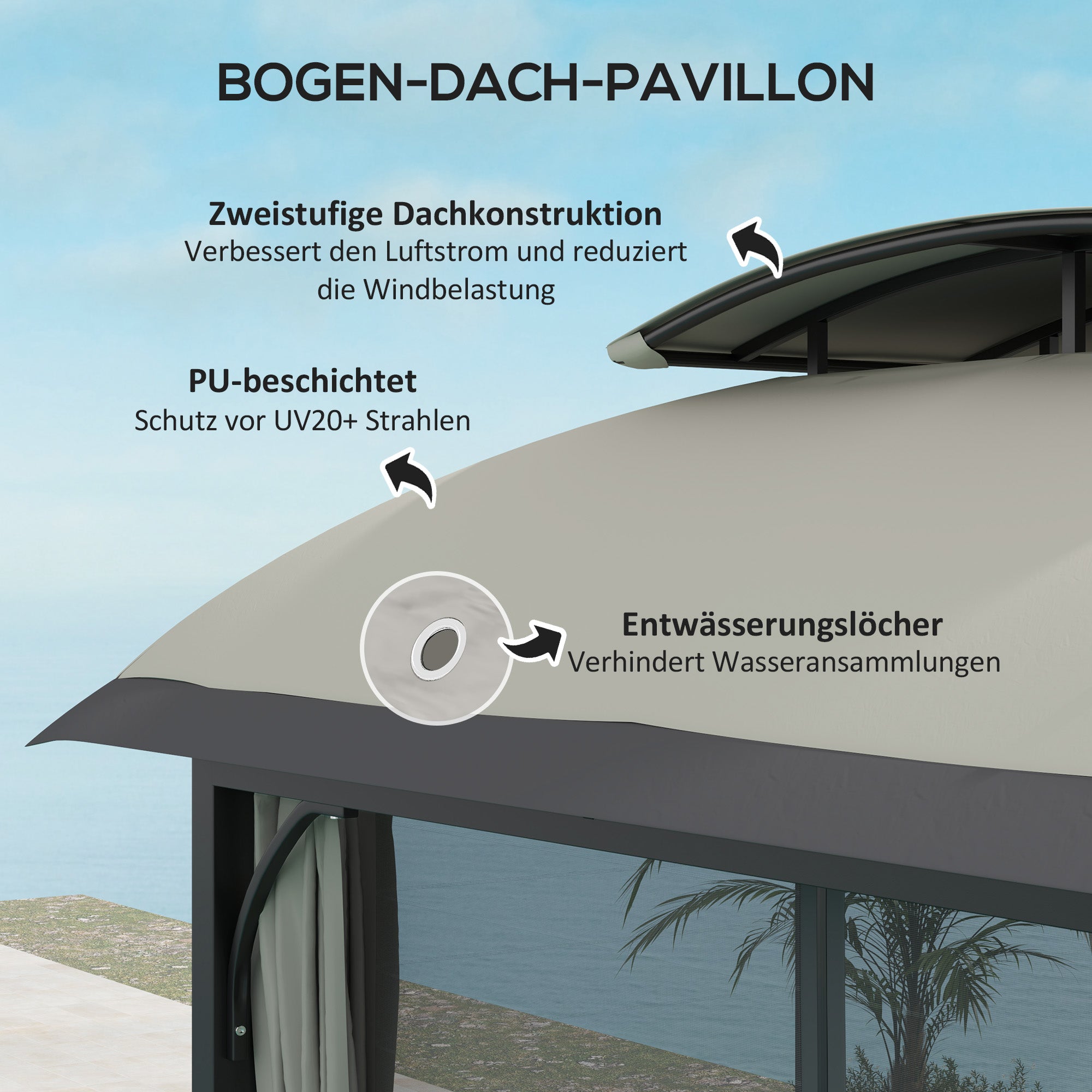 Pavilion with Double Roof, 4x3.3m Waterproof Sturdy Winterproof Garden Pavilion with Mosquito Net, Side Panels, Garden Pavilion Made of Galvanized Metal, for Garden, Terrace, Light Gray