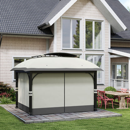 Pavilion with Double Roof, 4x3.3m Waterproof Sturdy Winterproof Garden Pavilion with Mosquito Net, Side Panels, Garden Pavilion Made of Galvanized Metal, for Garden, Terrace, Light Gray