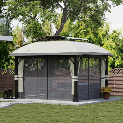 Pavilion with Double Roof, 4x3.3m Waterproof Sturdy Winterproof Garden Pavilion with Mosquito Net, Side Panels, Garden Pavilion Made of Galvanized Metal, for Garden, Terrace, Light Gray