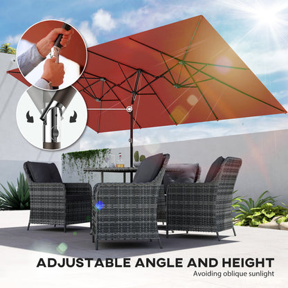 Double Rectangular Patio Umbrella, 5' x 9.7' (59" x 116"), Adjustable Height & Tilt, Wine Red