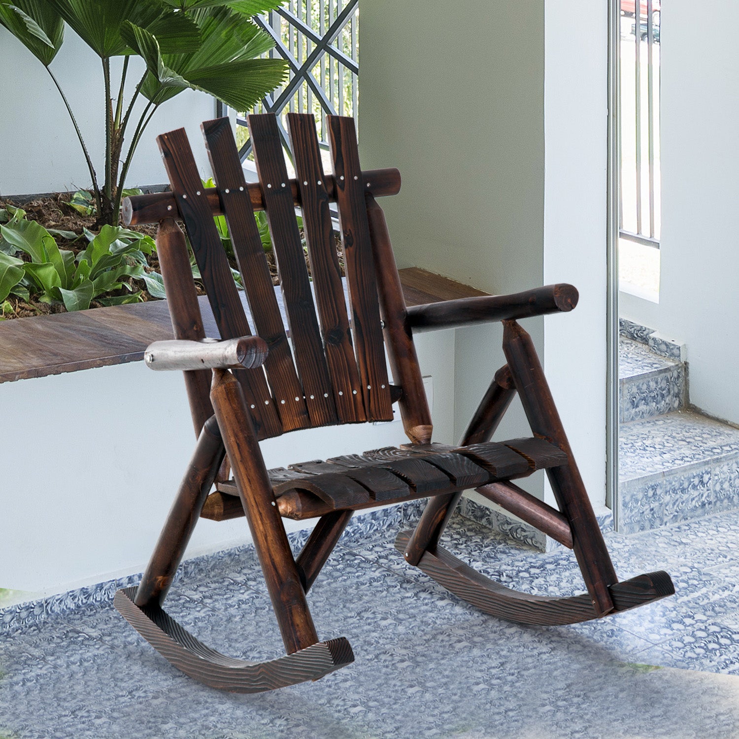 Rocking Chair with Armrest, Weatherproof, Solid Wood Charcoal, 97 x 69 x 93cm