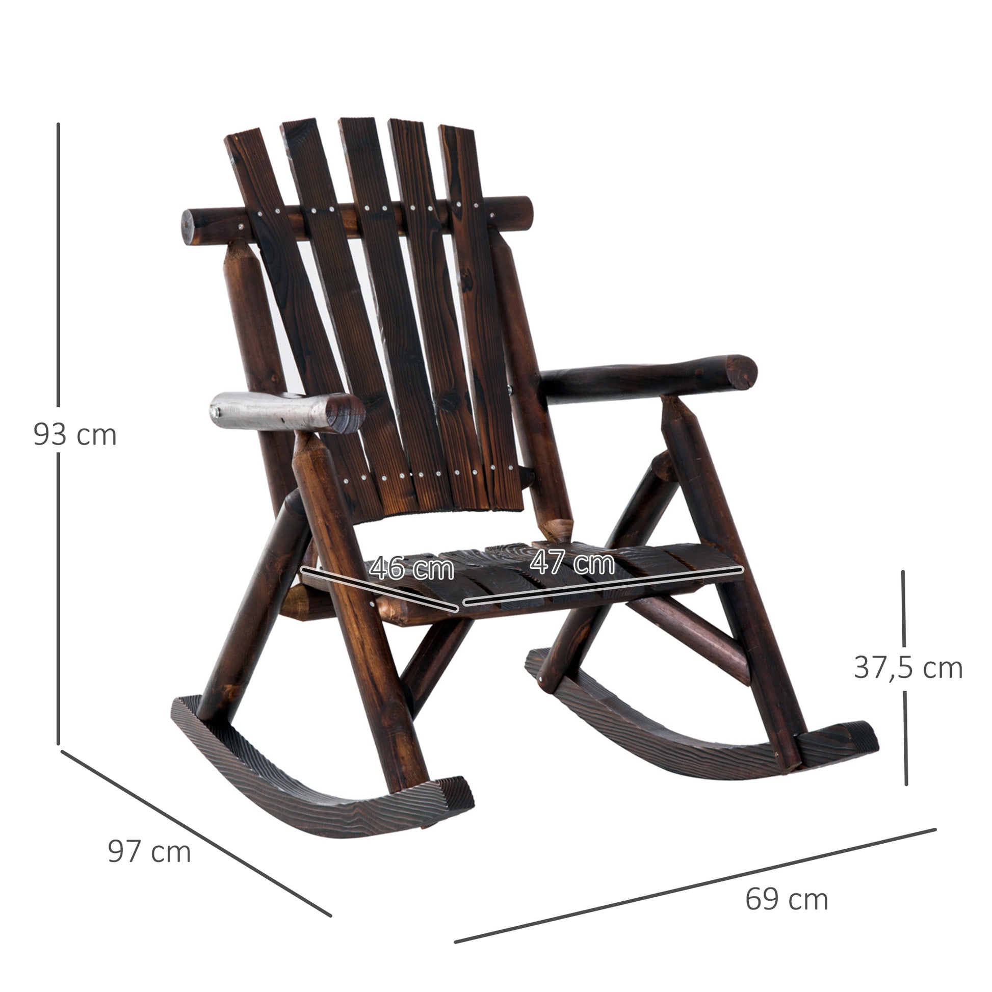 Rocking Chair with Armrest, Weatherproof, Solid Wood Charcoal, 97 x 69 x 93cm