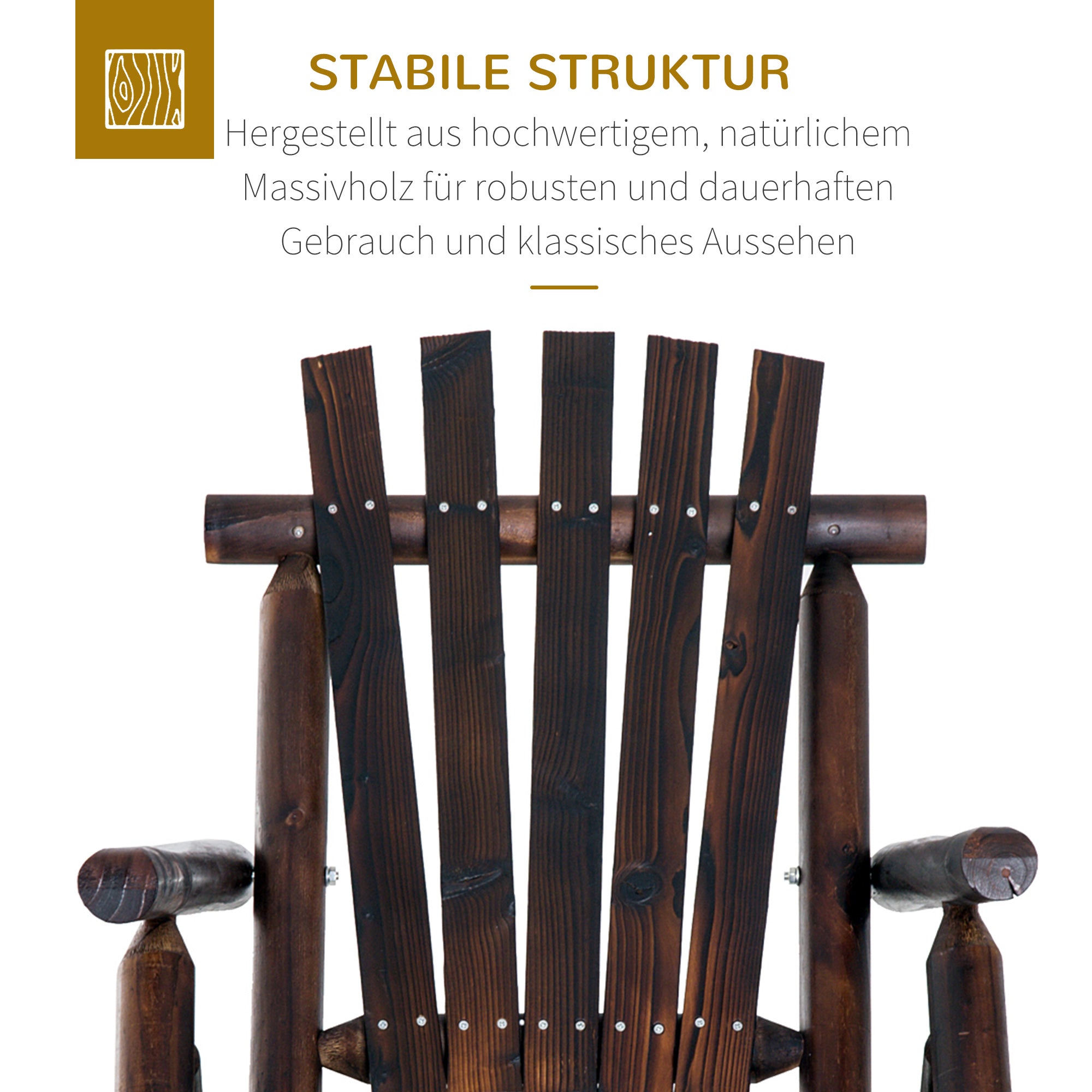 Rocking Chair with Armrest, Weatherproof, Solid Wood Charcoal, 97 x 69 x 93cm