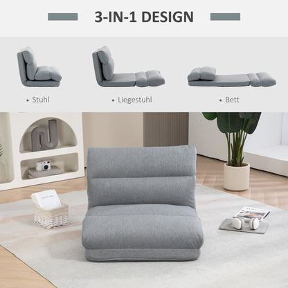 Floor Chair Floor Lounger with 6-Level Adjustable Backrest, Foldable Meditation Chair with Linen Look, Padded Floor Sofa for Living Room, Bedroom, Gray