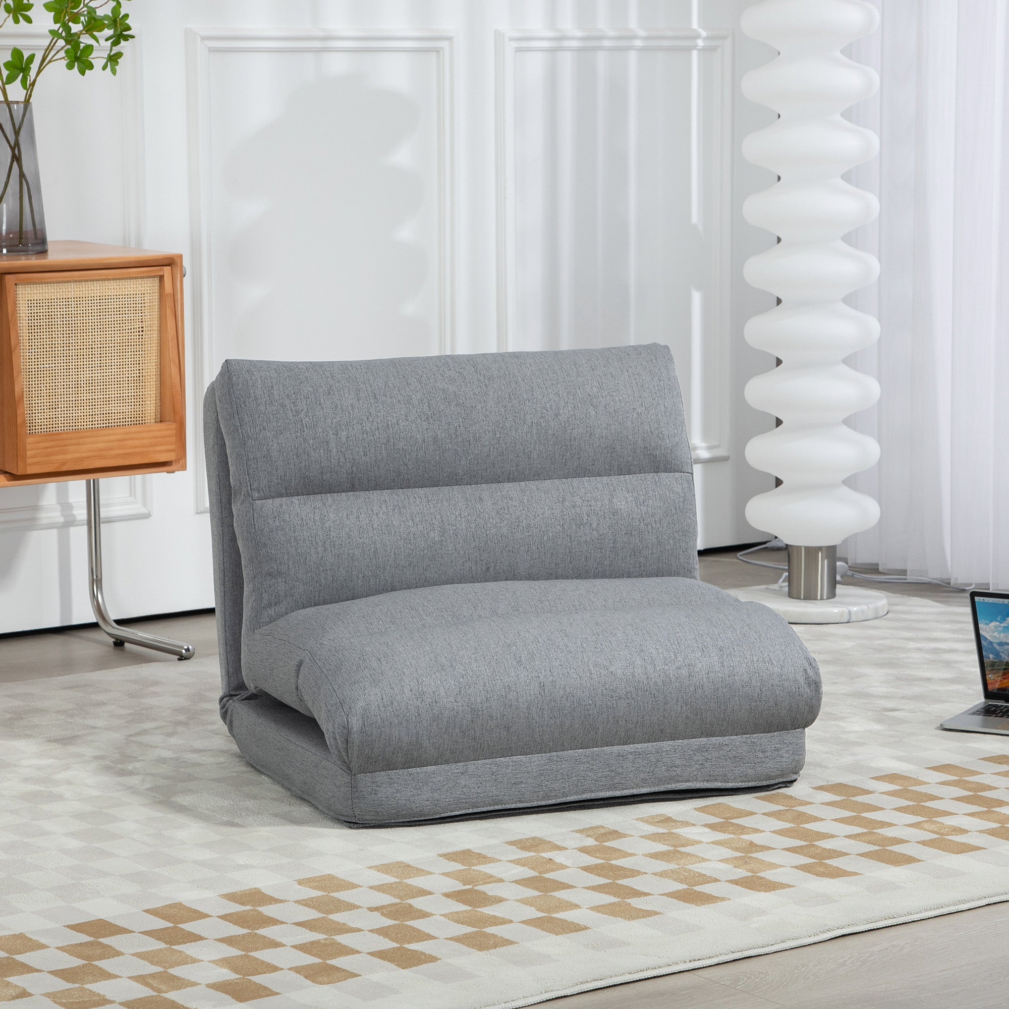 Floor Chair Floor Lounger with 6-Level Adjustable Backrest, Foldable Meditation Chair with Linen Look, Padded Floor Sofa for Living Room, Bedroom, Gray