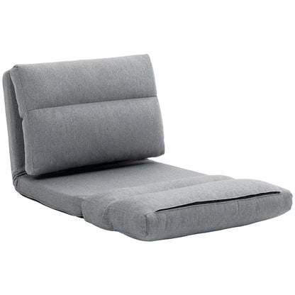Floor Chair Floor Lounger with 6-Level Adjustable Backrest, Foldable Meditation Chair with Linen Look, Padded Floor Sofa for Living Room, Bedroom, Gray