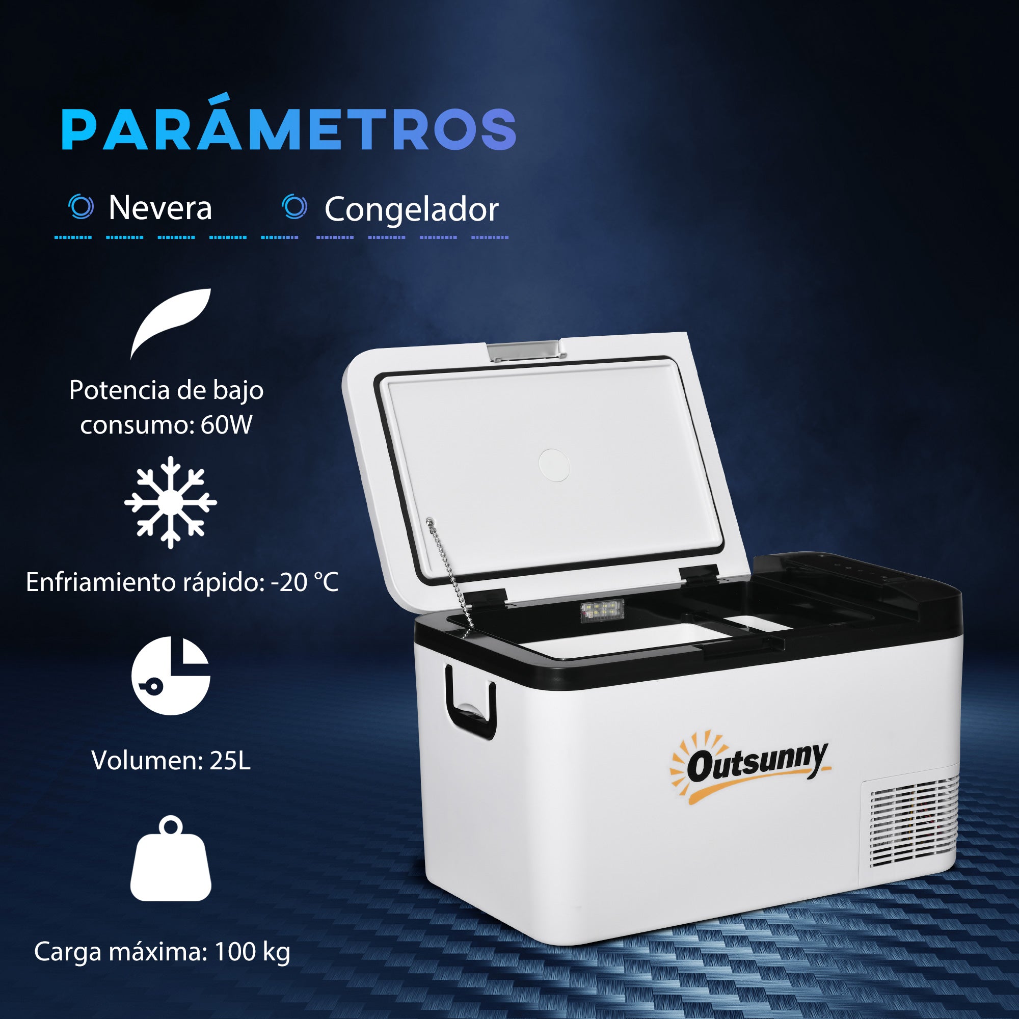 Portable Electric Cooler 25L 12/24V up to -20℃ Compressor Fridge and Freezer for Car with LED Light and Foldable Handles Low Energy Consumption for Home Camping 58.5x33.5x35.2 cm White