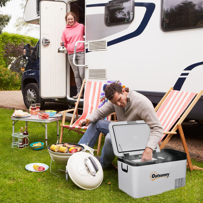 Portable Electric Cooler 25L 12/24V up to -20℃ Compressor Fridge and Freezer for Car with LED Light and Foldable Handles Low Energy Consumption for Home Camping 58.5x33.5x35.2 cm White