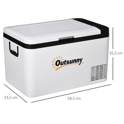 Portable Electric Cooler 25L 12/24V up to -20℃ Compressor Fridge and Freezer for Car with LED Light and Foldable Handles Low Energy Consumption for Home Camping 58.5x33.5x35.2 cm White