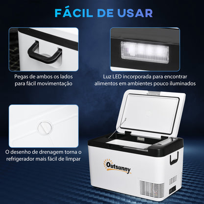Portable Electric Cooler 25L 12/24V up to -20℃ Compressor Fridge and Freezer for Car with LED Light and Foldable Handles Low Energy Consumption for Home Camping 58.5x33.5x35.2 cm White