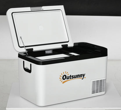 Portable Electric Cooler 25L 12/24V up to -20℃ Compressor Fridge and Freezer for Car with LED Light and Foldable Handles Low Energy Consumption for Home Camping 58.5x33.5x35.2 cm White