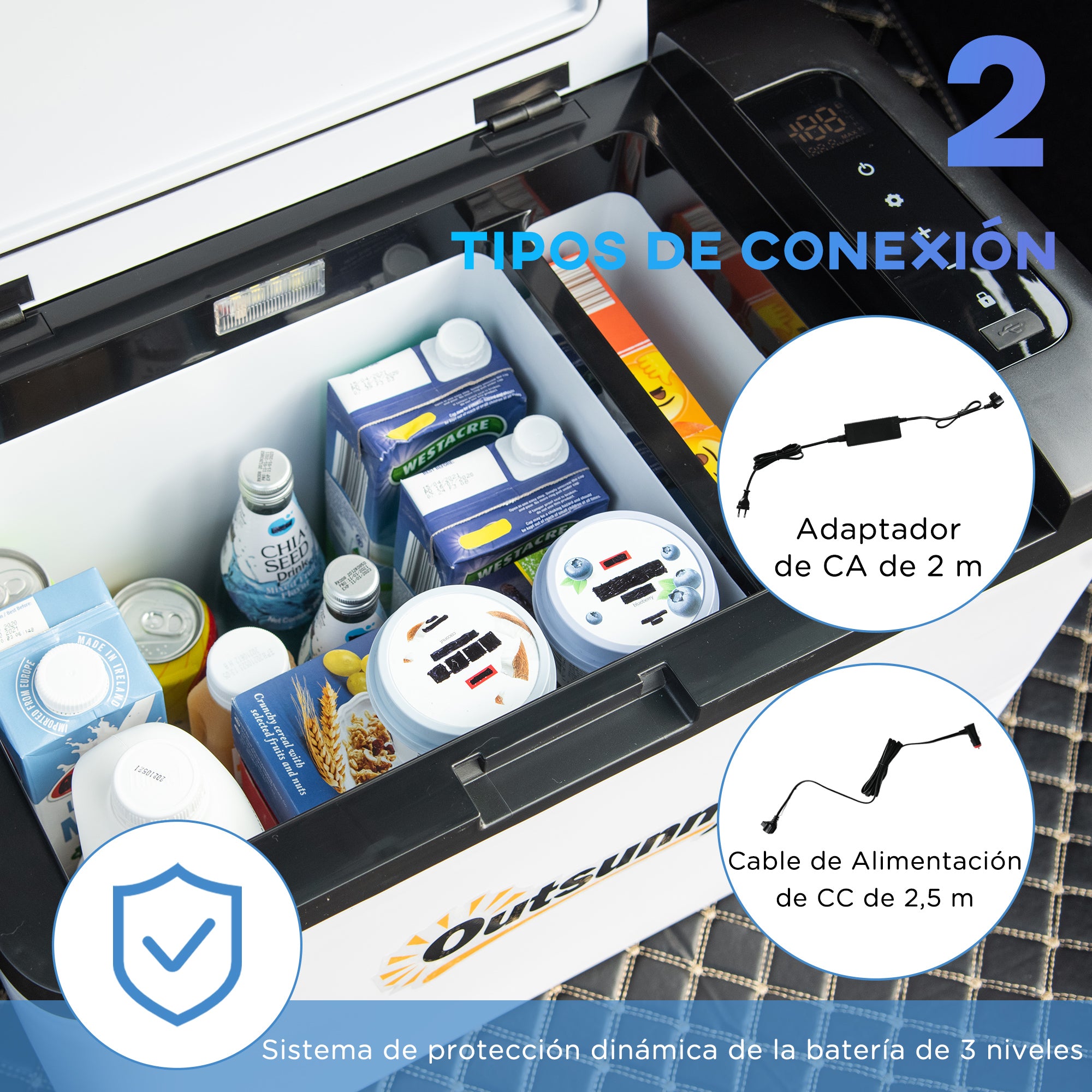 Portable Electric Cooler 25L 12/24V up to -20℃ Compressor Fridge and Freezer for Car with LED Light and Foldable Handles Low Energy Consumption for Home Camping 58.5x33.5x35.2 cm White