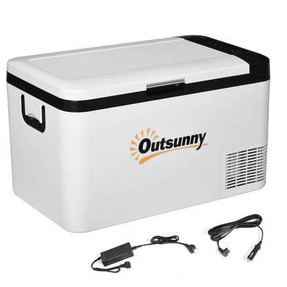 Portable Electric Cooler 25L 12/24V up to -20℃ Compressor Fridge and Freezer for Car with LED Light and Foldable Handles Low Energy Consumption for Home Camping 58.5x33.5x35.2 cm White