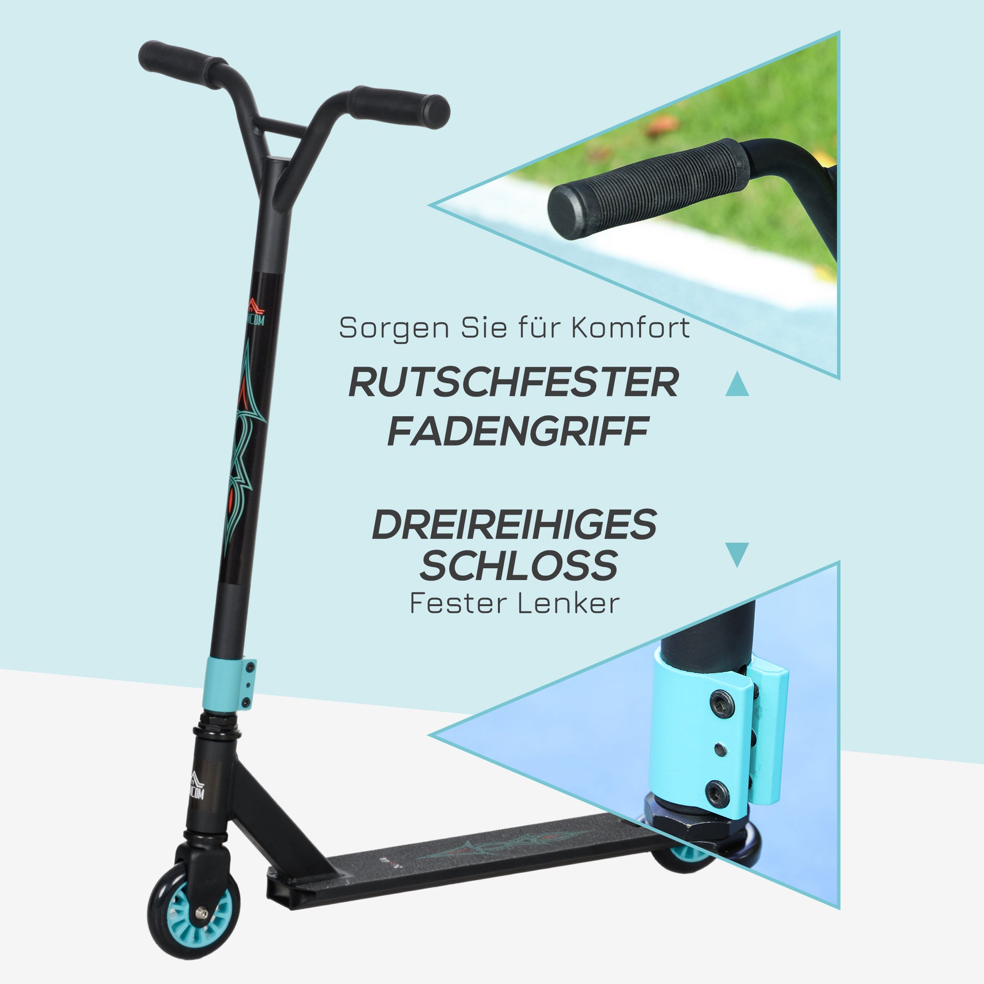 Stunt Scooter with 360° steering, ABEC 9 bearings, 100mm faux leather wheels, aluminum stunt scooter supports up to 100kg, kick scooter trick roller fun scooter for kids aged 14 and above