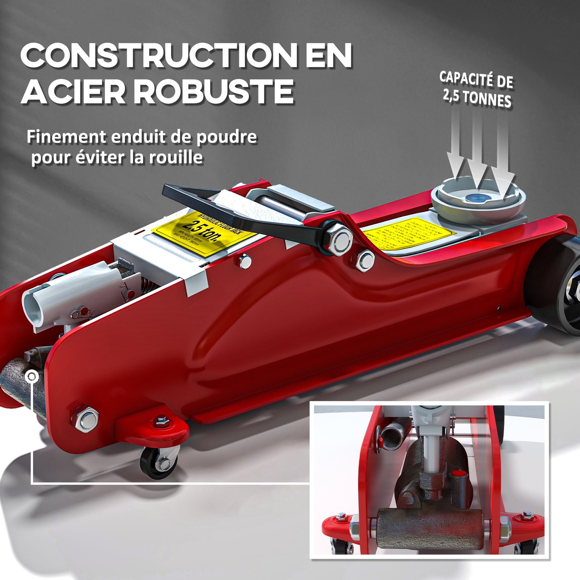 Sturdy Steel Low Profile Hydraulic Jack, Maximum Load of 2500 kg, Lifting Capacity of 8 to 38 cm, Red