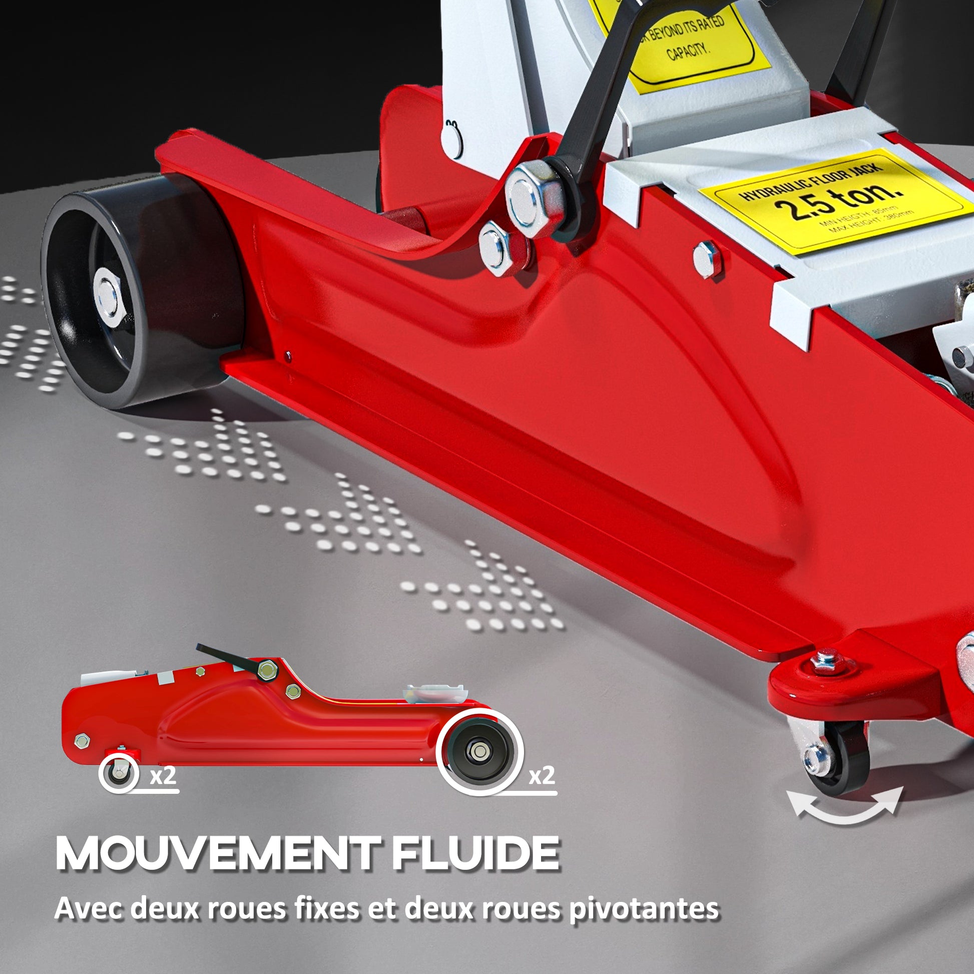 Sturdy Steel Low Profile Hydraulic Jack, Maximum Load of 2500 kg, Lifting Capacity of 8 to 38 cm, Red