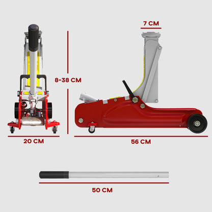Sturdy Steel Low Profile Hydraulic Jack, Maximum Load of 2500 kg, Lifting Capacity of 8 to 38 cm, Red