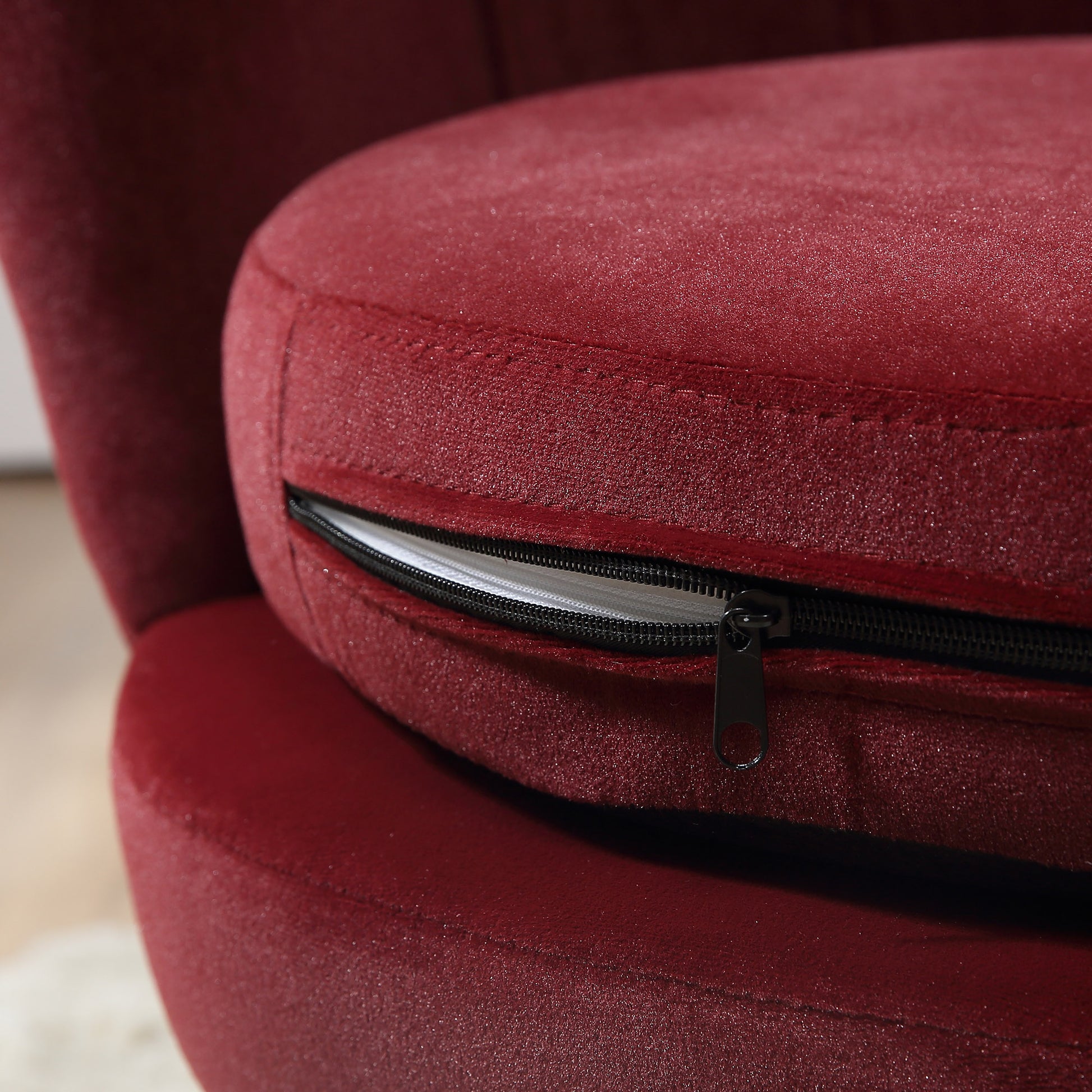 Velvet Club Chair with Golden Metal Legs for Bedroom, 76 x 67 x 74 cm, Wine Red