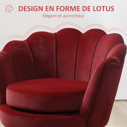 Velvet Club Chair with Golden Metal Legs for Bedroom, 76 x 67 x 74 cm, Wine Red