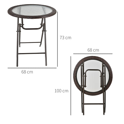 Garden Table, Round Folding Table, Ø68 cm Camping Table, Side Table, Garden Dining Table with Rattan Decor, for Balcony, Terrace, Steel, Brown