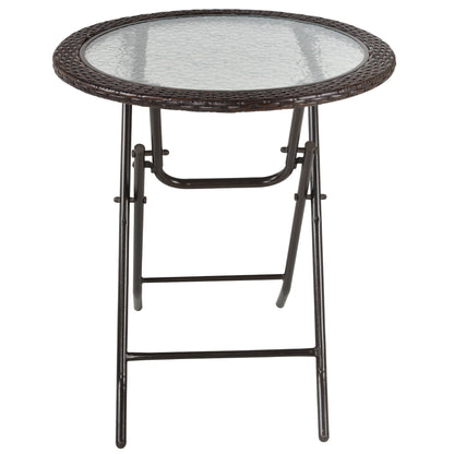 Garden Table, Round Folding Table, Ø68 cm Camping Table, Side Table, Garden Dining Table with Rattan Decor, for Balcony, Terrace, Steel, Brown