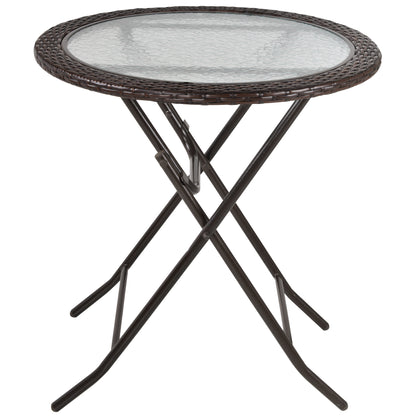 Garden Table, Round Folding Table, Ø68 cm Camping Table, Side Table, Garden Dining Table with Rattan Decor, for Balcony, Terrace, Steel, Brown