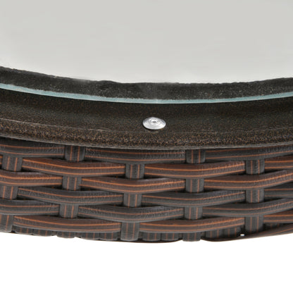 Garden Table, Round Folding Table, Ø68 cm Camping Table, Side Table, Garden Dining Table with Rattan Decor, for Balcony, Terrace, Steel, Brown