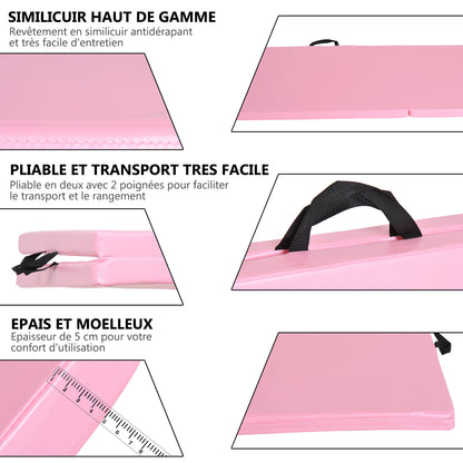 Gymnastics Yoga Pilates Fitness Folding Portable Mat Large Comfort 180L x 60W x 5H cm Synthetic Coating Pink