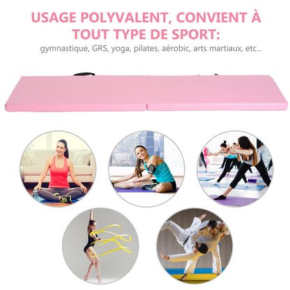 Gymnastics Yoga Pilates Fitness Folding Portable Mat Large Comfort 180L x 60W x 5H cm Synthetic Coating Pink