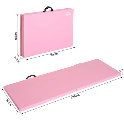 Gymnastics Yoga Pilates Fitness Folding Portable Mat Large Comfort 180L x 60W x 5H cm Synthetic Coating Pink