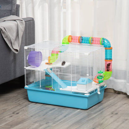 Hamster Rat Rodent Cage 3 Levels with Tunnel, Water Bottle, Wheel, House, Ladders dim. 59L x 36W x 47H cm