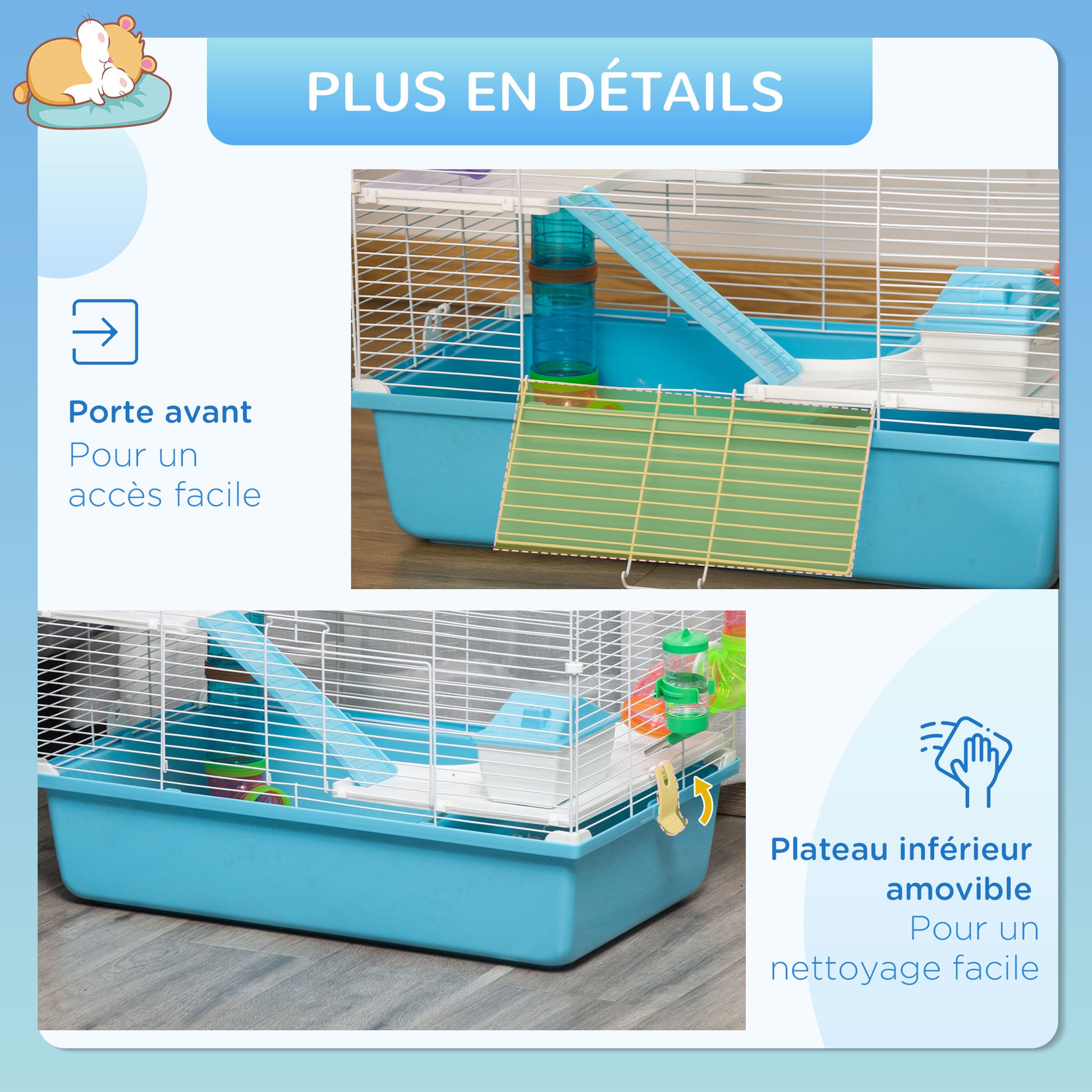 Hamster Rat Rodent Cage 3 Levels with Tunnel, Water Bottle, Wheel, House, Ladders dim. 59L x 36W x 47H cm