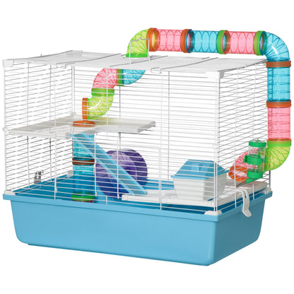 Hamster Rat Rodent Cage 3 Levels with Tunnel, Water Bottle, Wheel, House, Ladders dim. 59L x 36W x 47H cm