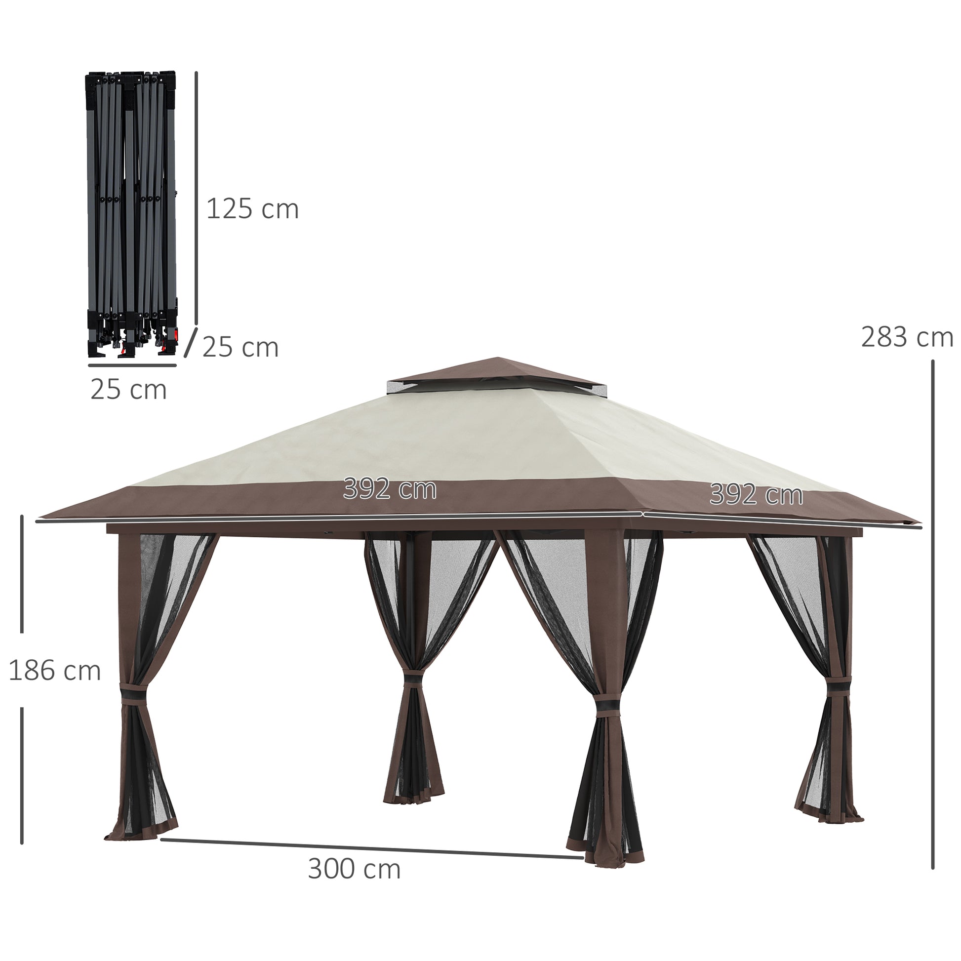 Pavilion 4x4m Sturdy Winterproof Pop-up Garden Canopy with Double Roof, UV Protection 50+ Party Tent Gazebo with 4 Side Panels Bag Sandbags for Camping Garden Festival, Beige