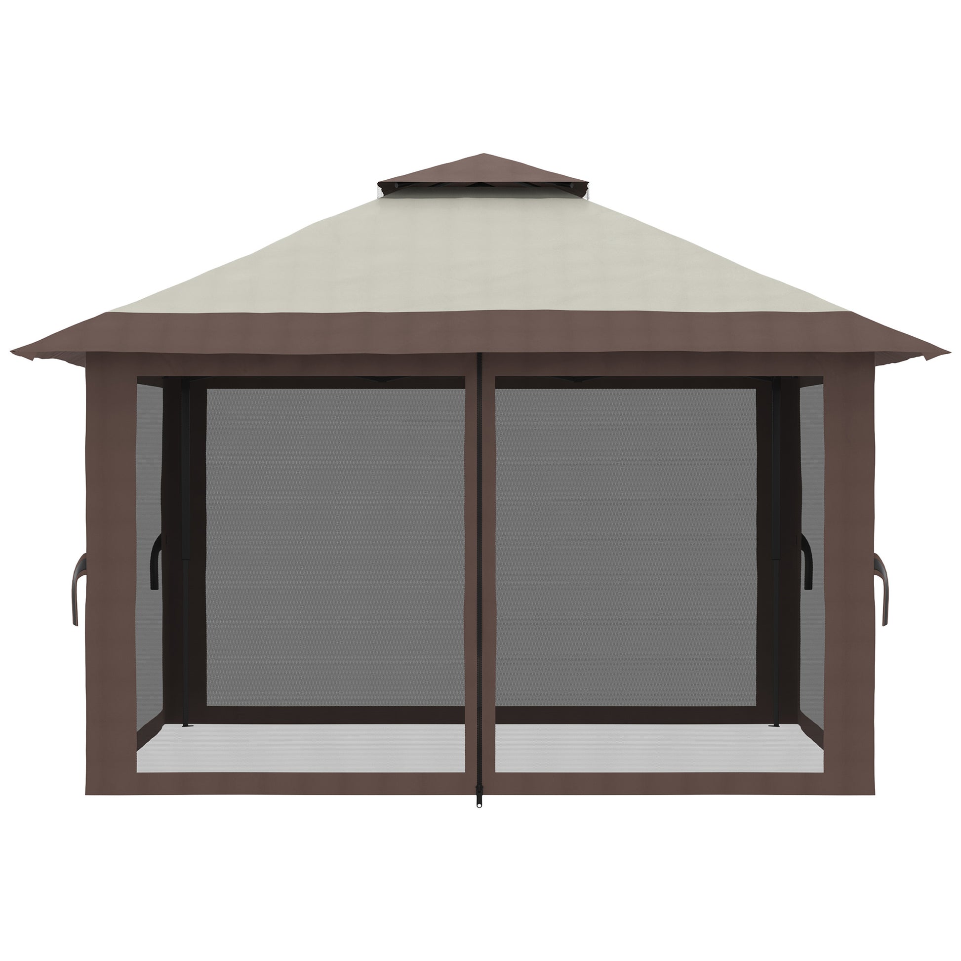 Pavilion 4x4m Sturdy Winterproof Pop-up Garden Canopy with Double Roof, UV Protection 50+ Party Tent Gazebo with 4 Side Panels Bag Sandbags for Camping Garden Festival, Beige